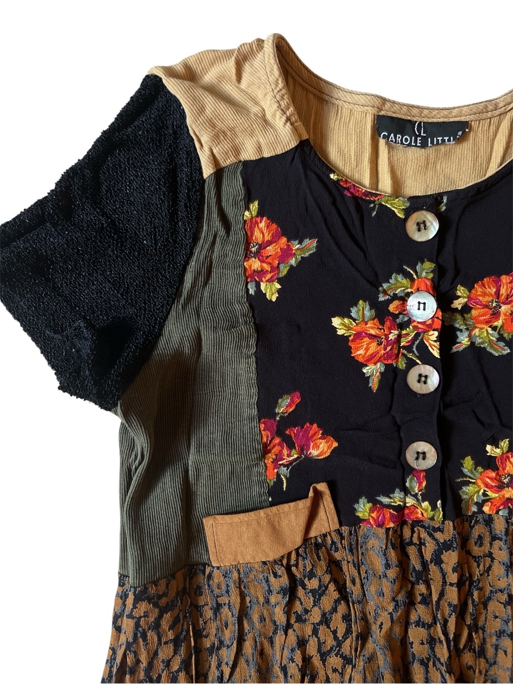 VINTAGE Carole Little Mixed-Print Floral Button Front Dress